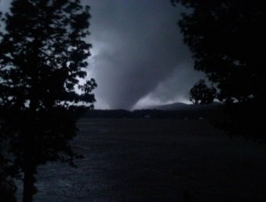 A tornado in Shoal Creek Valley Alabama on April 27, 2011. A new study examined the smoke impacts on this historic severe weather outbreak. The research found that the  outbreak was caused mainly by environmental conditions leading to a large potential for tornado formation and conducive to supercells, and that smoke particles intensified these conditions. Credit: Wjalex4/Wikimedia Commons