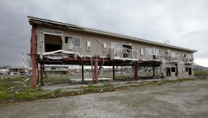 A building in Ishinomaki, on the Pacific Coast of Japan, damaged by the Tohoku earthquake in 2011. A new study shows that buildings destroyed by the earthquake released thousands of tons of climate-warming and ozone-depleting chemicals into the atmosphere. Credit: National Institute for Environmental Studies 