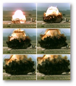 High-speed photographs of a controlled surface explosion at Kirtland Air Force Base in Albuquerque, New Mexico. The explosions are similar to ones performed at White Sands Missile Range that were used to calibrate a new method that can calculate the energy released by near-surface explosions.  Credit: Defense Threat Reduction Agency (DTRA) Counter-WMD Test Support Division (CXT)